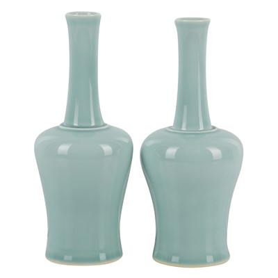 Lot 605 - A pair of Chinese monochrome celadon-glazed mallet vases, 20th century