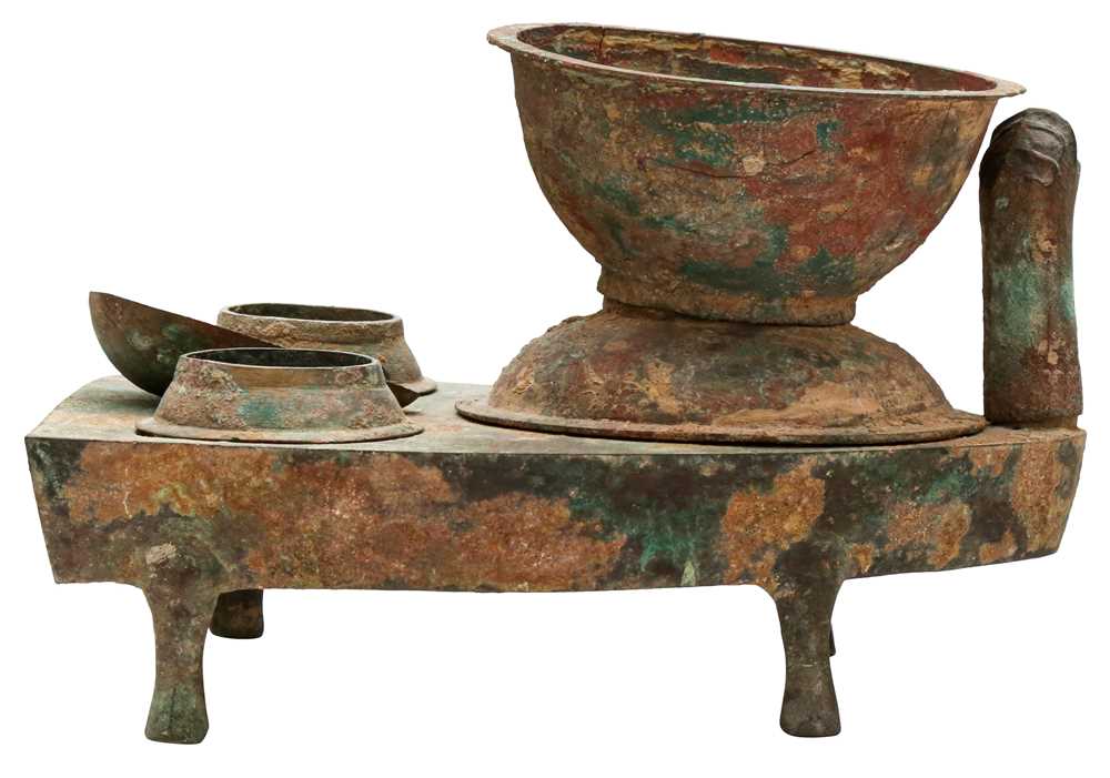 Lot 656 - A CHINESE BRONZE ZOOMORPHIC COOKING STOVE,