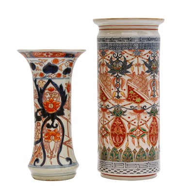 Lot 113 - A Japanese Imari beaker vase and a cylindrical vase, Edo period