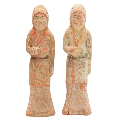 Lot 633 - Two Chinese painted pottery figures, Han dynasty