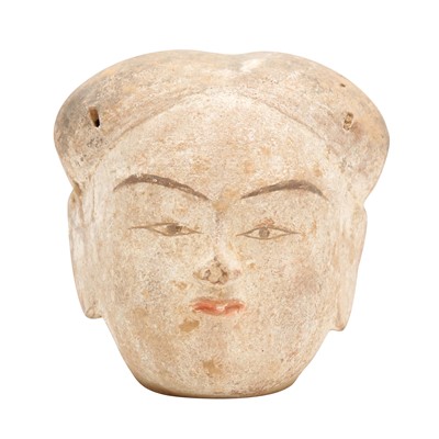 Lot 642 - A Chinese painted pottery figure of a head, possibly Tang dynasty