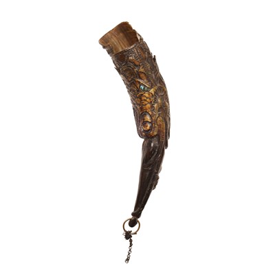 Lot 239 - A Tibetan carved horn 'makara' ritual seed dispenser, 18th/19th century