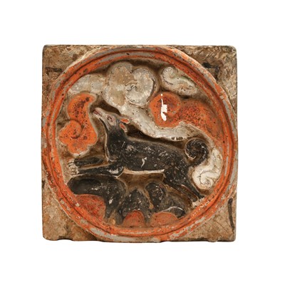 Lot 650 - A Chinese painted terracotta tile, probably Song dynasty