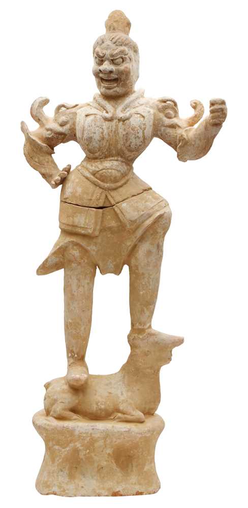 Lot 111 - A LARGE CHINESE POTTERY FIGURE OF LOKAPALA