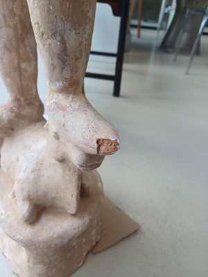 Lot 111 - A LARGE CHINESE POTTERY FIGURE OF LOKAPALA