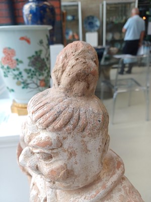 Lot 111 - A LARGE CHINESE POTTERY FIGURE OF LOKAPALA