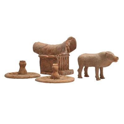 Lot 117 - A Chinese pottery figure of an ox and cart, Han dynasty