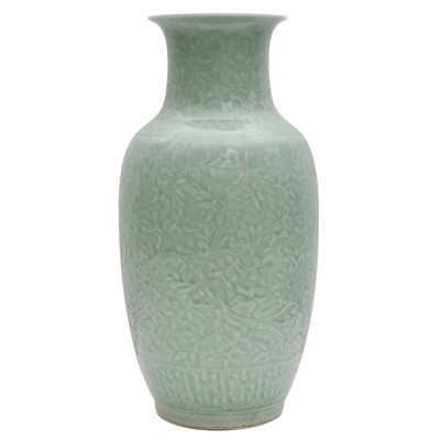 Lot 607 - A Chinese celadon-glazed 'floral' vase, 20th century