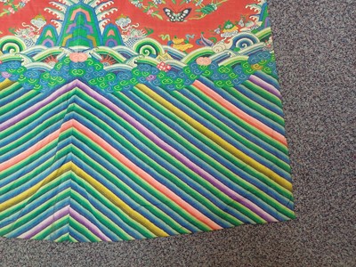 Lot 131 - A CHINESE MANCHU NOBLEWOMAN'S INFORMAL KESI SILK RED-GROUND ROBE, DANPAO