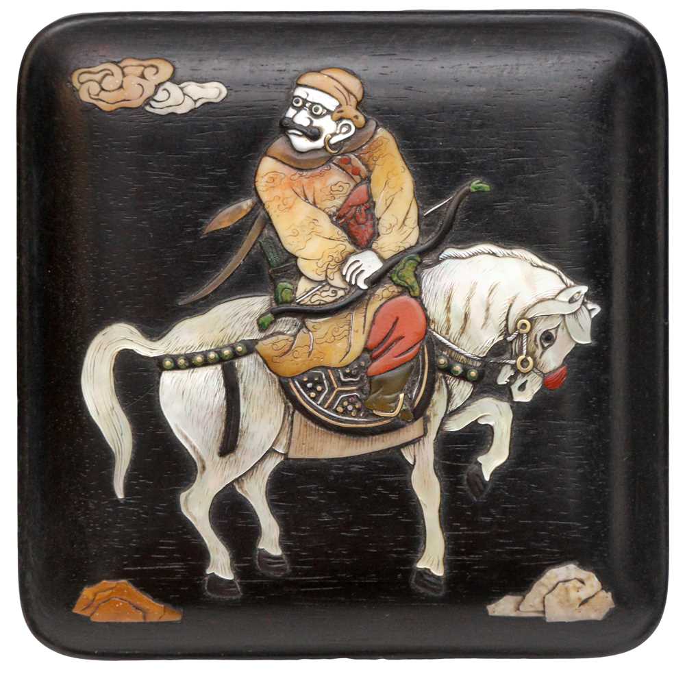 Lot 173 - A FINE CHINESE INLAID ZITAN 'HUREN' BOX AND COVER