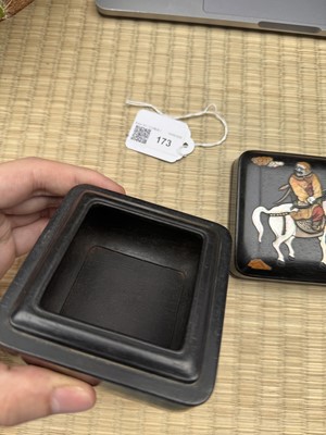 Lot 173 - A FINE CHINESE INLAID ZITAN 'HUREN' BOX AND COVER