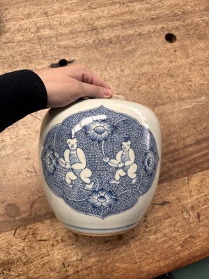 Lot 437 - A Chinese blue and white 'boys' jar, Qing dynasty, Kangxi period