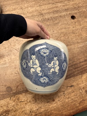 Lot 437 - A Chinese blue and white 'boys' jar, Qing dynasty, Kangxi period