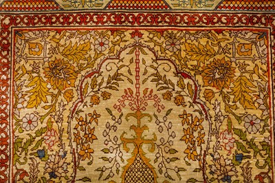 Lot 67 - AN EXTREMELY FINE SILK HEREKE PRAYER RUG, TURKEY AND TIBETAN RUG