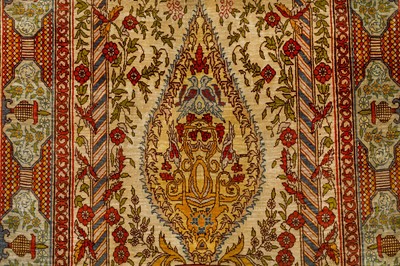 Lot 67 - AN EXTREMELY FINE SILK HEREKE PRAYER RUG, TURKEY AND TIBETAN RUG
