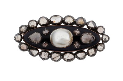 Lot 2 - A cultured pearl, diamond and onyx brooch