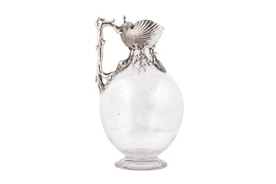 Lot 183 - A VICTORIAN NOVELTY STERLING SILVER MOUNTED GLASS CLARET JUG, LONDON 1882 BY EDWARD STOCKWELL