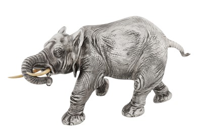 Lot 88 - AN EARLY 20TH CENTURY GERMAN STERLING SILVER MODEL OF AN ELEPHANT, HANAU WITH IMPORT MARKS FOR LONDON 1922 BY BERTHOLD MULLER
