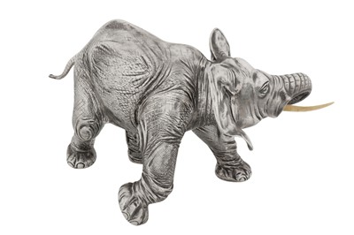 Lot 88 - AN EARLY 20TH CENTURY GERMAN STERLING SILVER MODEL OF AN ELEPHANT, HANAU WITH IMPORT MARKS FOR LONDON 1922 BY BERTHOLD MULLER