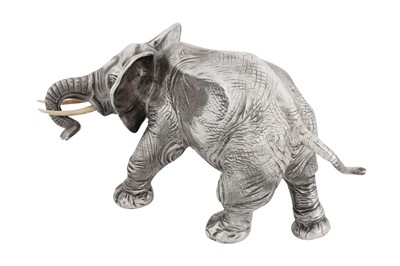 Lot 88 - AN EARLY 20TH CENTURY GERMAN STERLING SILVER MODEL OF AN ELEPHANT, HANAU WITH IMPORT MARKS FOR LONDON 1922 BY BERTHOLD MULLER