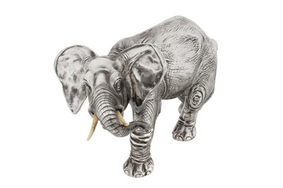 Lot 88 - AN EARLY 20TH CENTURY GERMAN STERLING SILVER MODEL OF AN ELEPHANT, HANAU WITH IMPORT MARKS FOR LONDON 1922 BY BERTHOLD MULLER