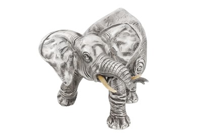 Lot 88 - AN EARLY 20TH CENTURY GERMAN STERLING SILVER MODEL OF AN ELEPHANT, HANAU WITH IMPORT MARKS FOR LONDON 1922 BY BERTHOLD MULLER