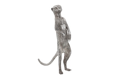 Lot 114 - A CONTEMPORARY ZIMBABWEAN STERLING SILVER MODEL OF A MEERKAT, HARARE 2003 BY PATRICK MAVROS