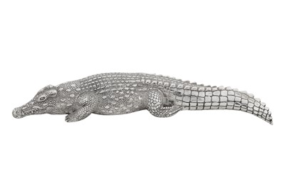 Lot 188 - A CONTEMPORARY ZIMBABWEAN STERLING SILVER MODEL OF A CROCODILE, HARARE 2014 BY PATRICK MAVROS
