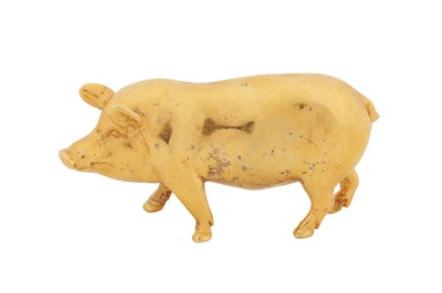 Lot 143 - AN ELIZABETH II MODERN STERLING SILVER GILT MODEL OF PIG, BIRMINGHAM CIRCA 2000 BY L C LTD