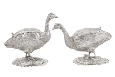 Lot 220 - A PAIR OF EARLY 20TH CENTURY GERMAN 800 STANDARD SILVER NOVELTY TABLE BOXES, HANAU CIRCA 1910 BY WEINRANCK AND SCHIMDT (EST. 1889)