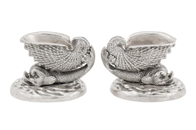 Lot 184 - A PAIR OF HEAVY VICTORIAN CAST STERLING SILVER SALTS, SHEFFIELD 1841 BY JOHN KNOWLES AND SON