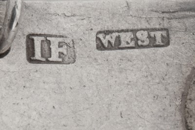 Lot 42 - A set of four George III Irish silver wine labels, Dublin circa 1810 by James Fray, retailed by Jacob West