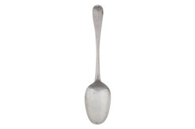 Lot 413 - A George I Britannia standard silver dessert spoon, London 1723 by Paul Hanet (reg. 7th March 1716)