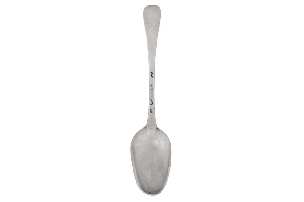 Lot 413 - A George I Britannia standard silver dessert spoon, London 1723 by Paul Hanet (reg. 7th March 1716)