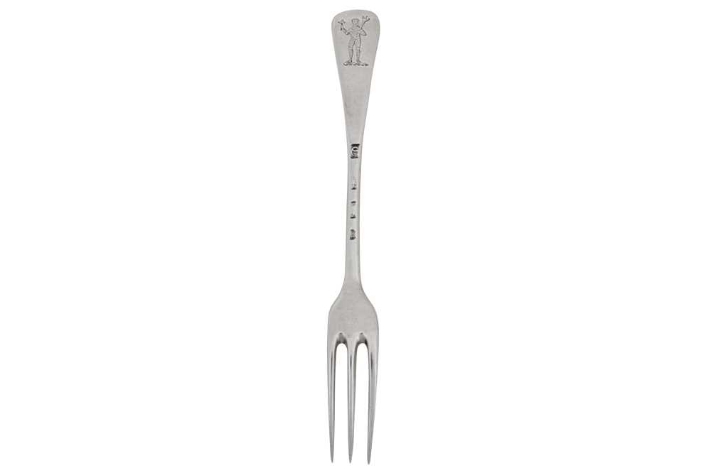 Lot 348 - American colonial interest – A George II sterling silver dessert fork, London 1758 by Ebenezer Coker (reg. 27th March 1738)