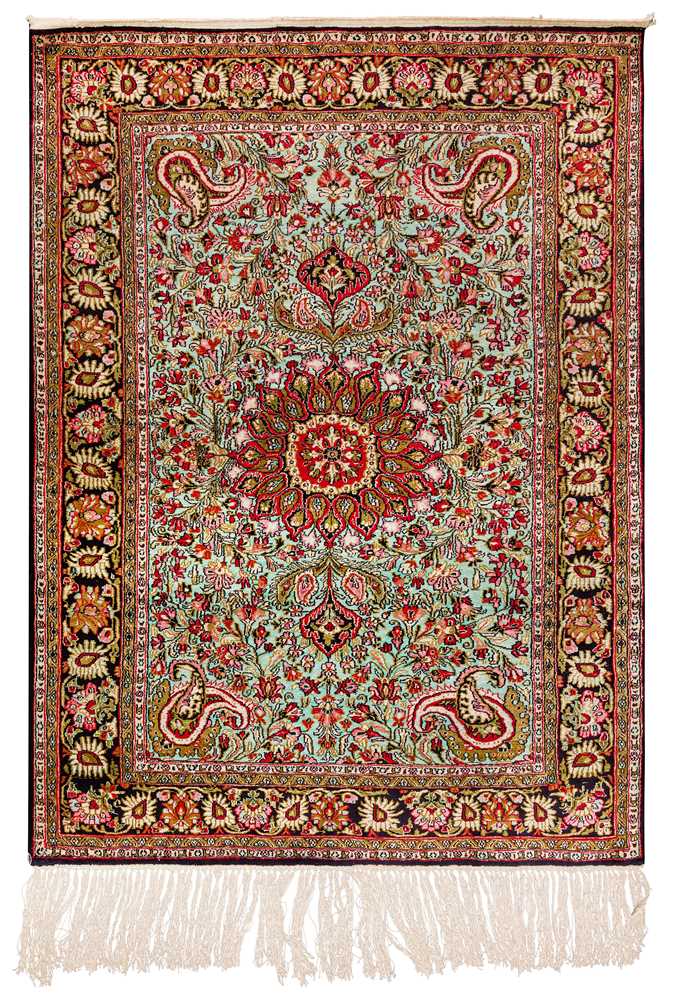Lot 85 - A FINE SILK QUM RUG, CENTRAL PERSIA