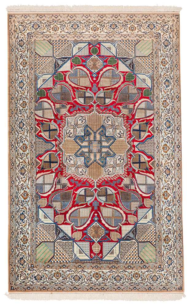 Lot 93 - A FINE PART SILK NAIN CARPET, CENTRAL PERSIA