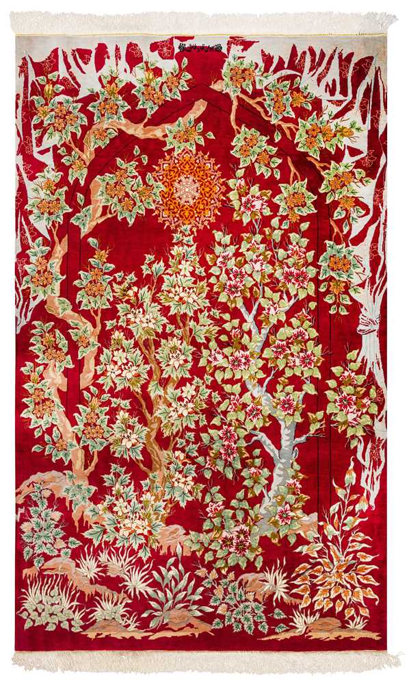 Lot 78 - AN EXTREMELY FINE SIGNED SILK QUM RUG, CENTRAL PERSIA