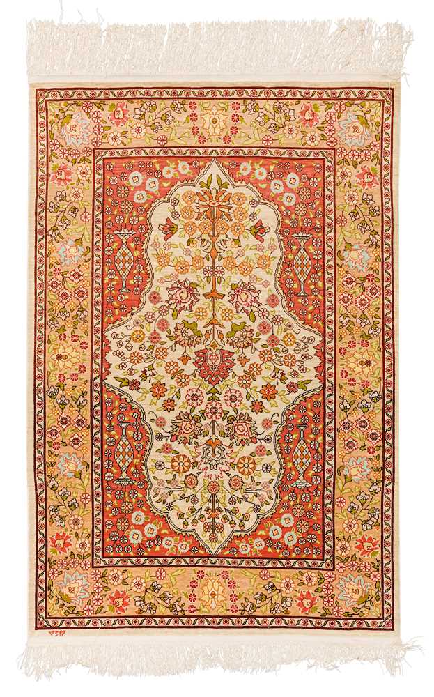 Lot 41 - A VERY FINE SIGNED SILK HEREKE RUG, TURKEY