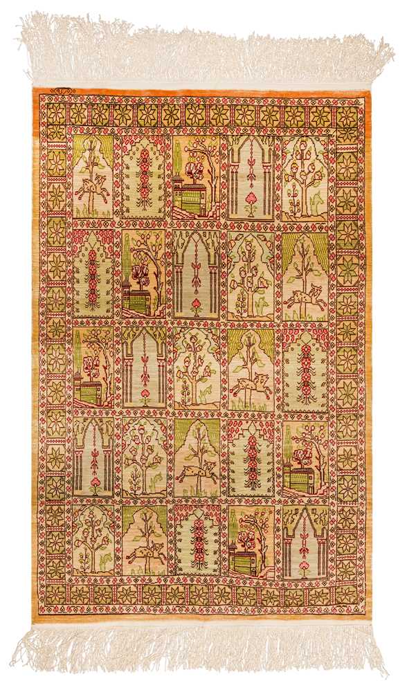 Lot 74 - AN EXTREMELY FINE SIGNED SILK HEREKE RUG, TURKEY