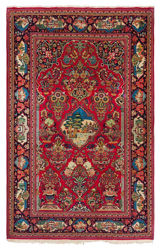 Lot 75 - A VERY FINE KASHAN PRAYER RUG, CENTRAL PERSIA