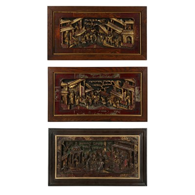 Lot 539 - A group of Chinese carved wood panels, 19th century