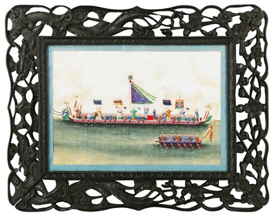 Lot 701 - A Chinese pith 'dragon boat' painting, Chinese School, 19th century