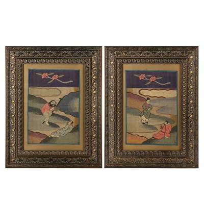 Lot 565 - Two Chinese silk kesi 'figurative' framed panels, Qing dynasty, 19th century
