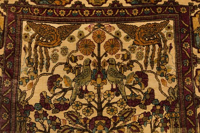 Lot 96 - A VERY FINE ANTIQUE SOUF SILK KASHAN PRAYER RUG, CENTRAL PERSIA 