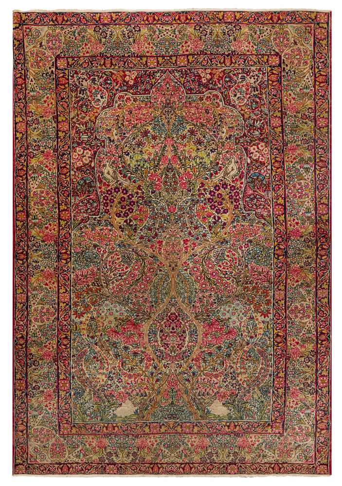 Lot 90 - A VERY FINE ANTIQUE MILLEFLEUR KIRMAN PRAYER RUG, SOUTH PERSIA