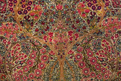 Lot 90 - A VERY FINE ANTIQUE MILLEFLEUR KIRMAN PRAYER RUG, SOUTH PERSIA