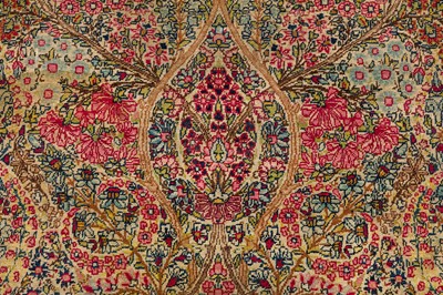 Lot 90 - A VERY FINE ANTIQUE MILLEFLEUR KIRMAN PRAYER RUG, SOUTH PERSIA