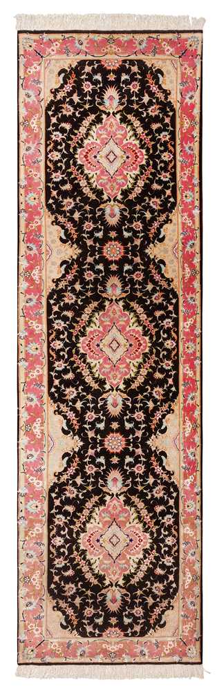 Lot 43 - A VERY FINE PART SILK TABRIZ RUNNER, NORTH-WEST PERSIA