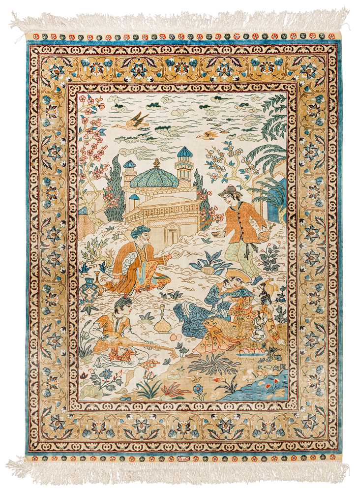 Lot 95 - A VERY FINE SIGNED SILK HEREKE RUG, TURKEY